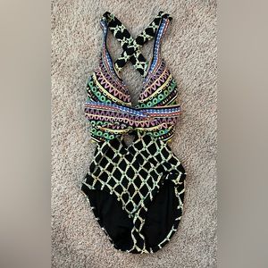 Trina Turk sz 6 swimsuit cutouts tie back
